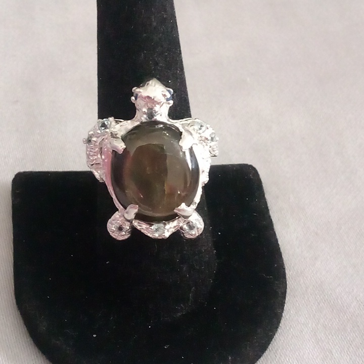 Beautiful 25ct Unenhanced Black Sapphire Turtle Ring Size 8 125$